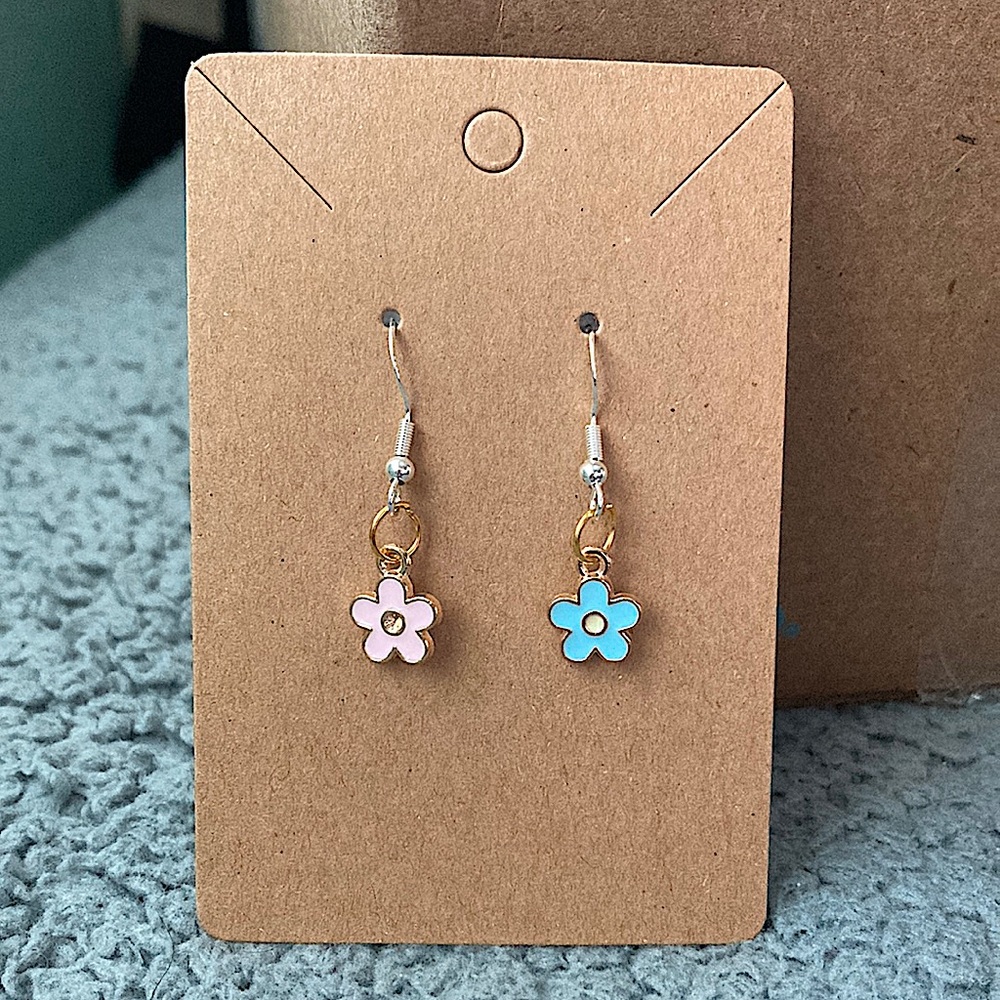 Pink and blue flower earrings
